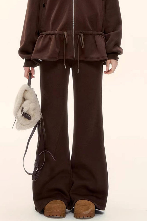 Hooded Drawstring Fleece Jacket Set-Up