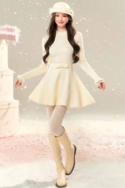 Lace High-Neck Knitted Dress