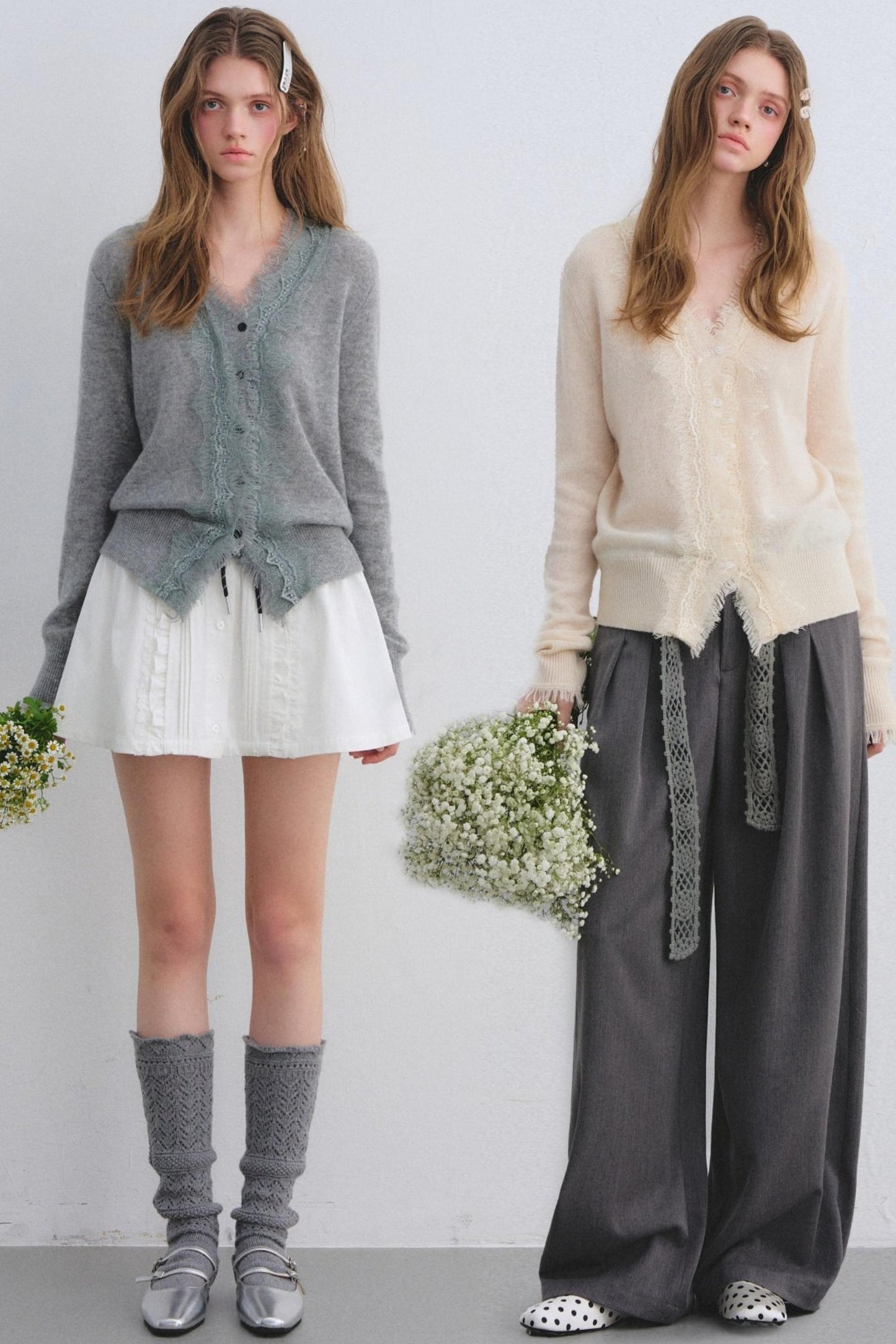 Wool Lace V-Neck Knit Top