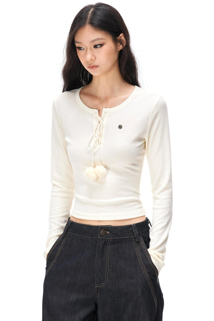 Slim-Fit Knit Pom-Pom Top