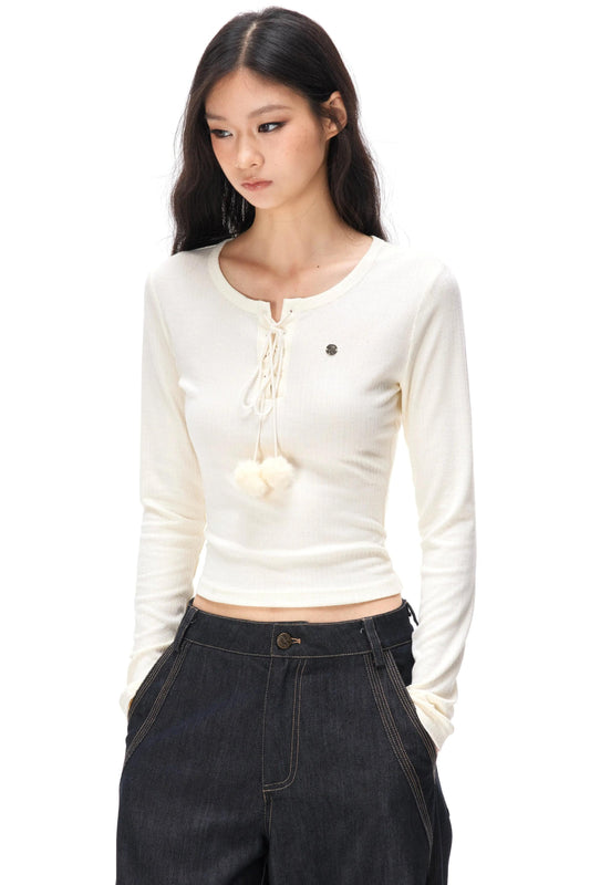 Slim-Fit Knit Pom-Pom Top