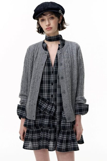 Plaid Ruffle Long Sleeve Shirt Dress