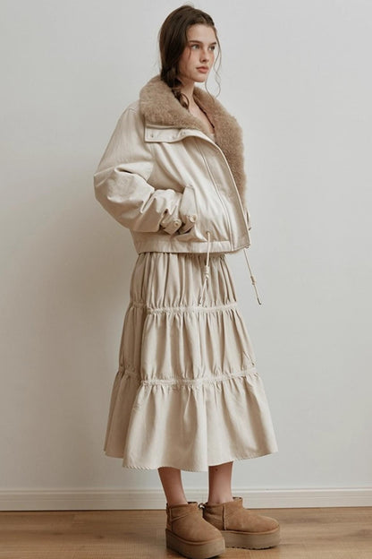 Sunset Suede Spliced Belt Umbrella Skirt