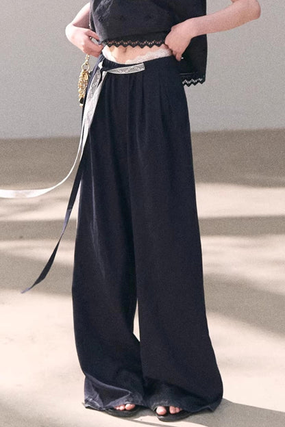 Pantalones de lino y lyocell con encaje