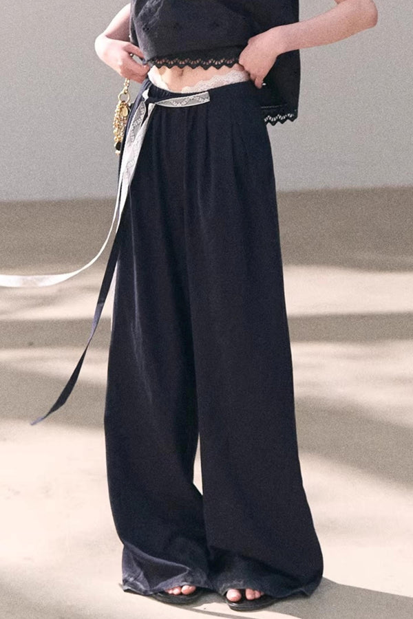 Pantalones de lino y lyocell con encaje