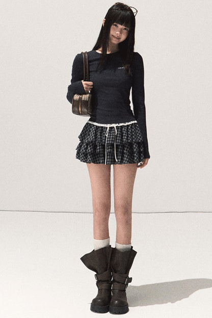 Shrine Plaid Woolen Cake A-Line Skirt