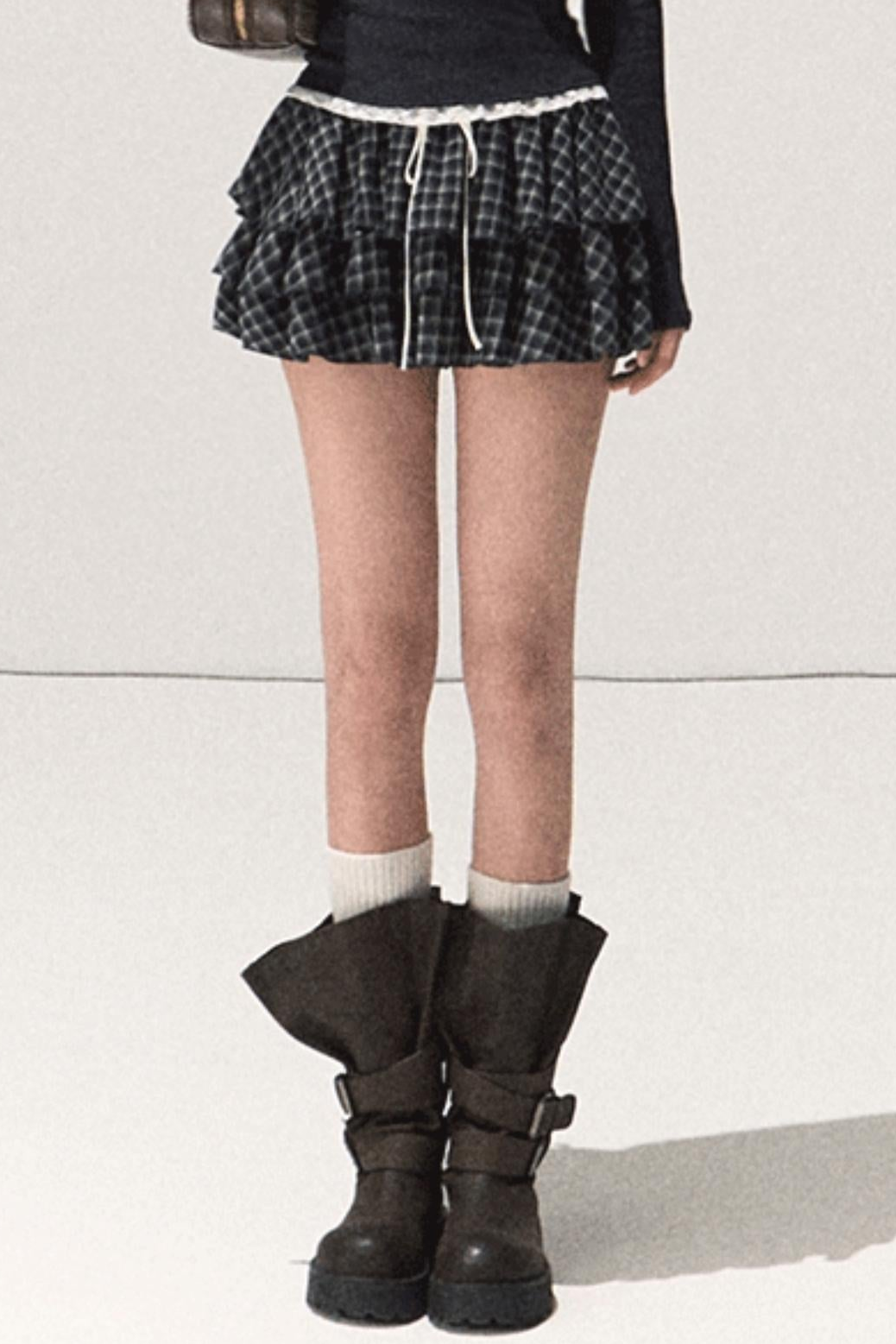 Shrine Plaid Woolen Cake A-Line Skirt