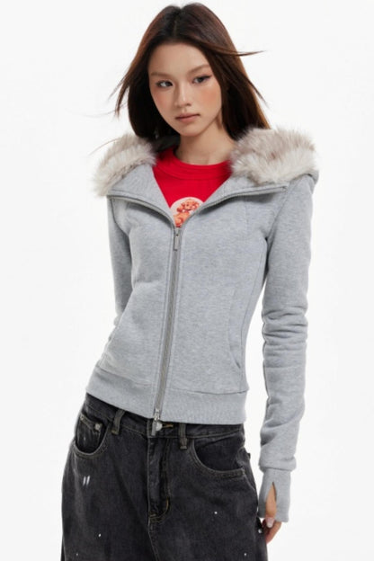 Fur Collar Slim Cotton Hooded Jacket