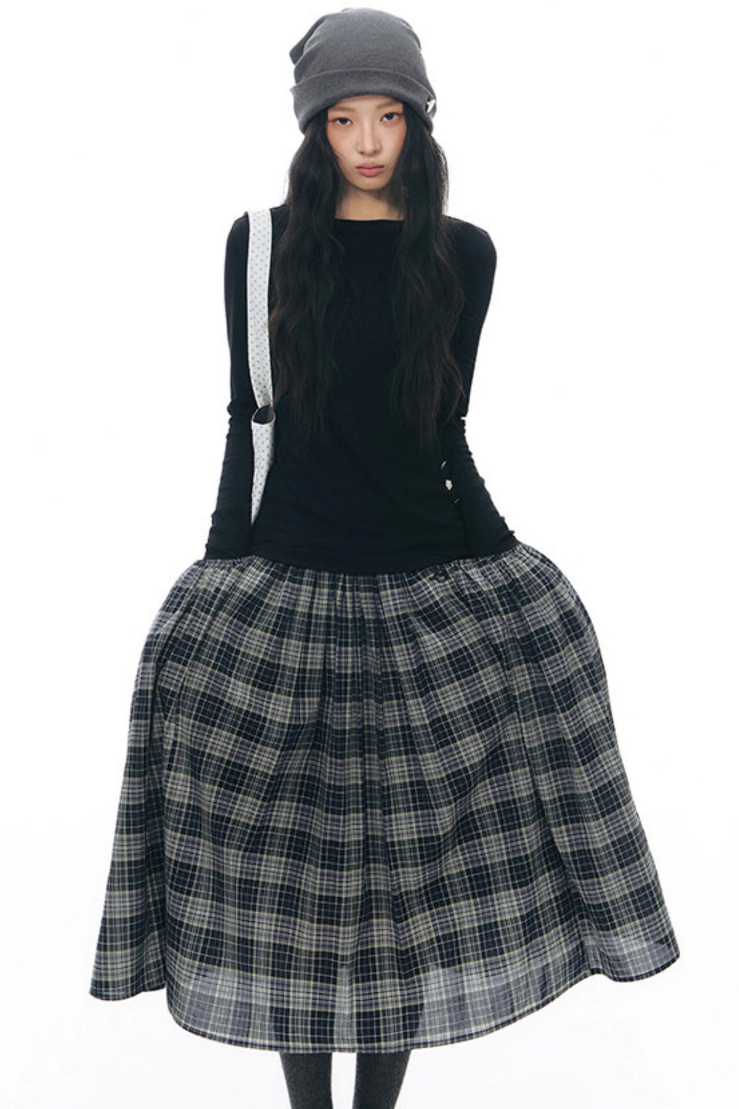 Retro Plaid Umbrella Skirt