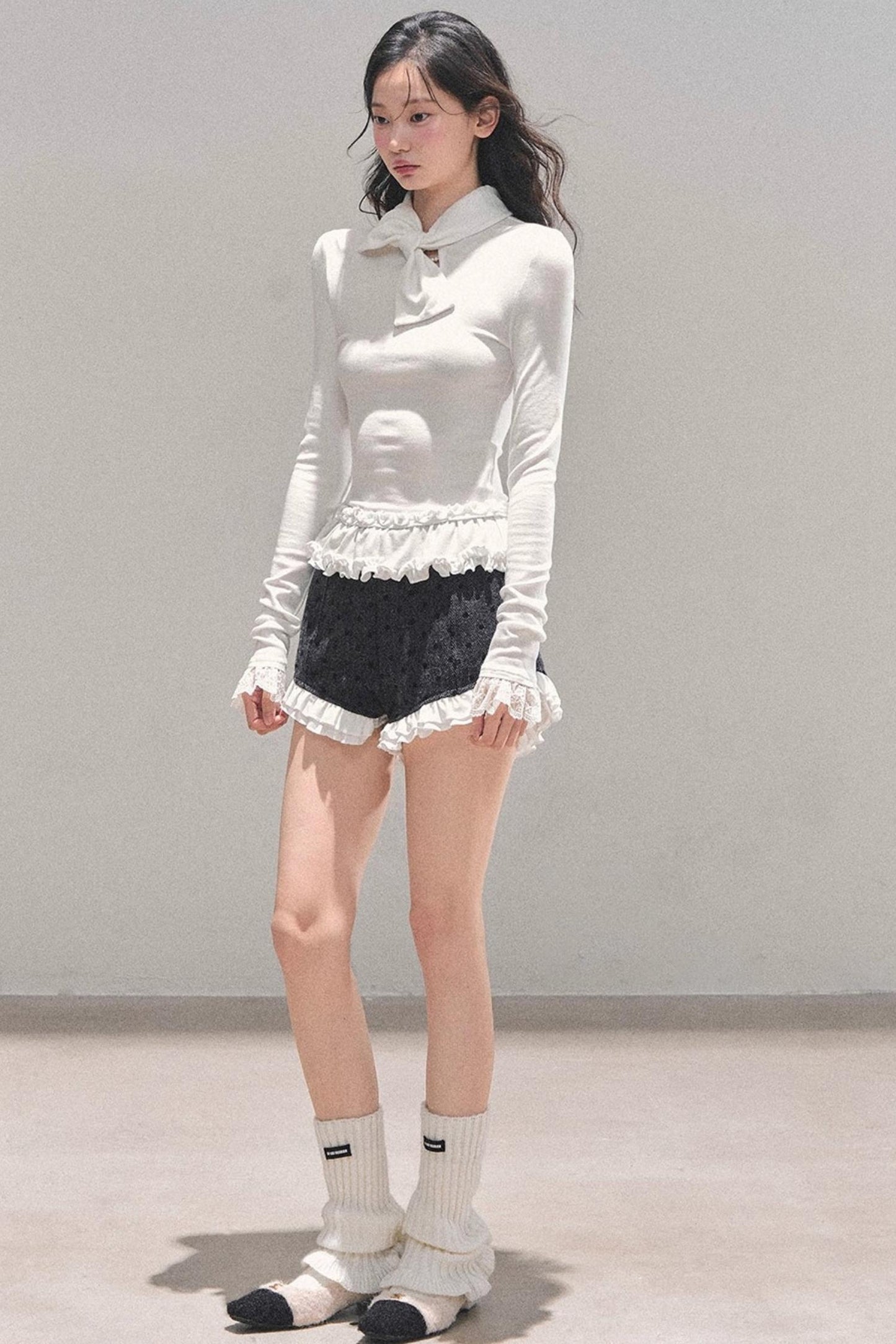 Ruffled Lace Bow Top