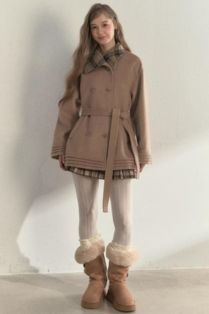 Plaid Double-Breasted Wool Coat