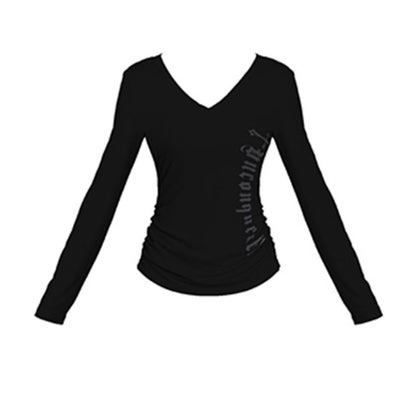 V-Neck Print Long-Sleeved T-Shirt