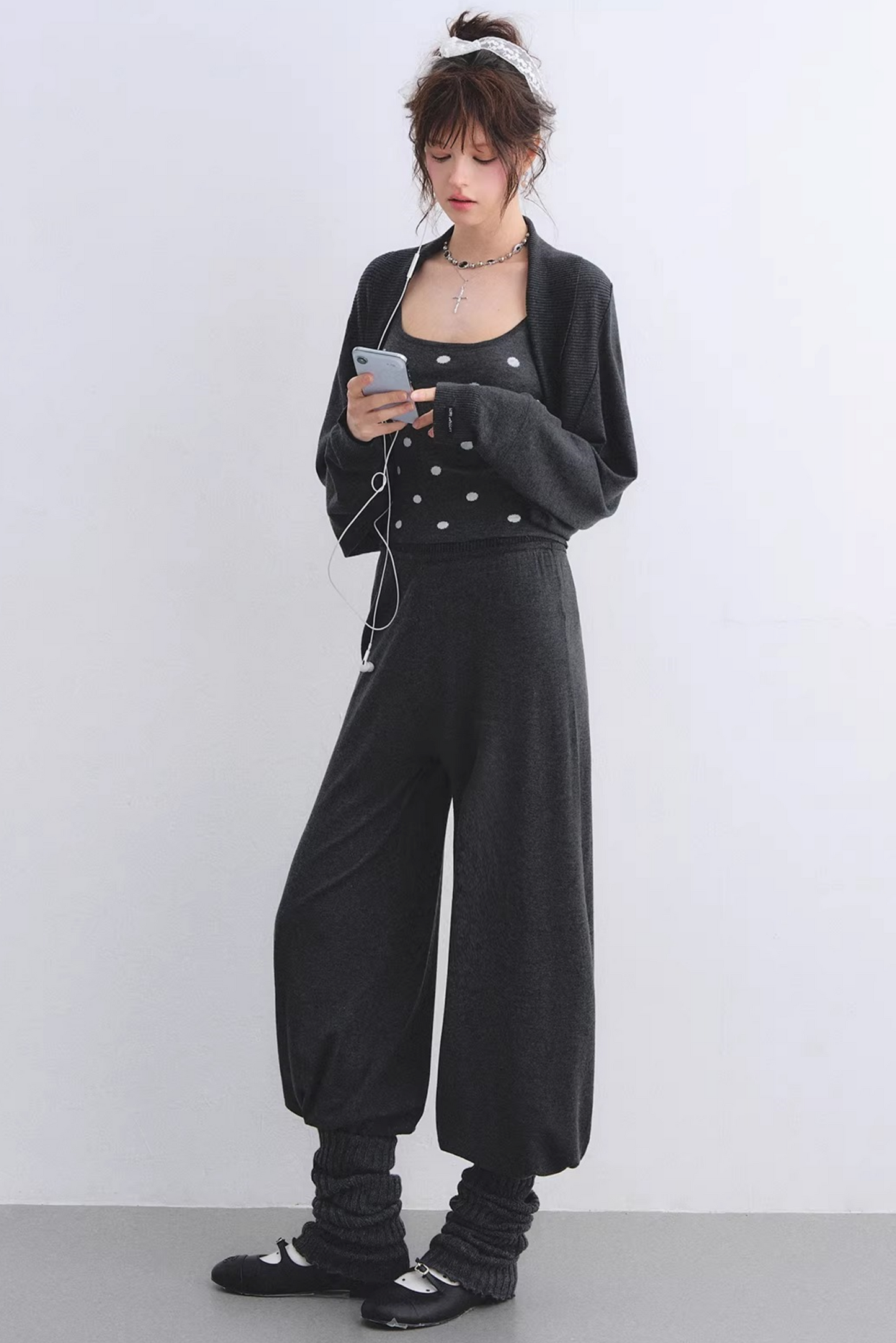 Lyocell Polka Dot Cardigan Camisole Set-Up