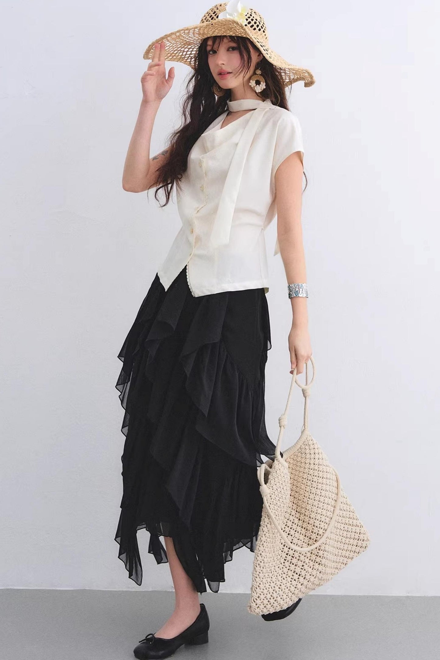 Elastic Chiffon Draping Skirt