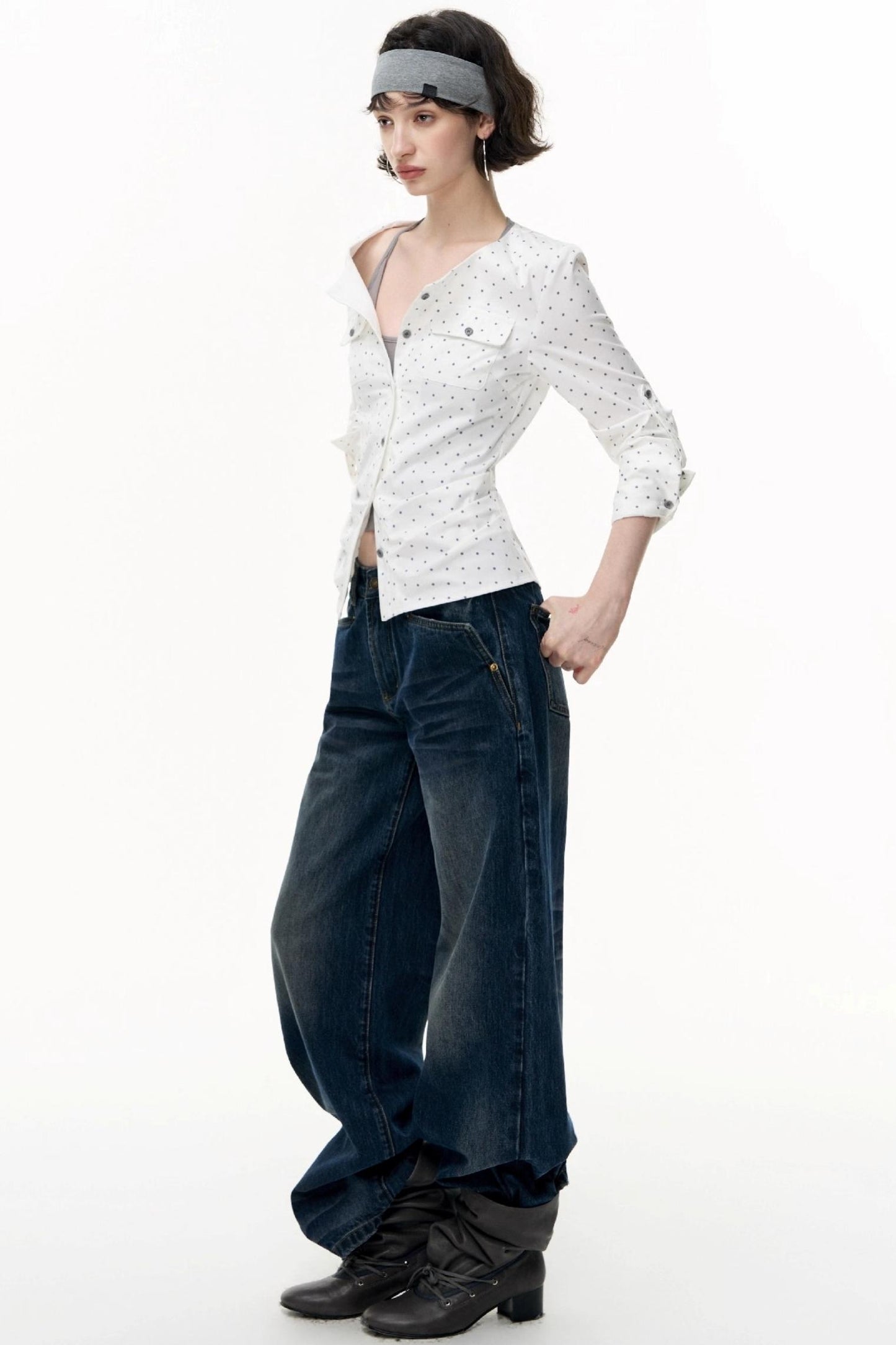 Slimming Retro Polka Dot Shirt