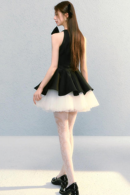 Obsidian French Bow Sleeveless A-Line Dress