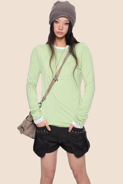 Retro-Slim-Oberteil mit Nieten