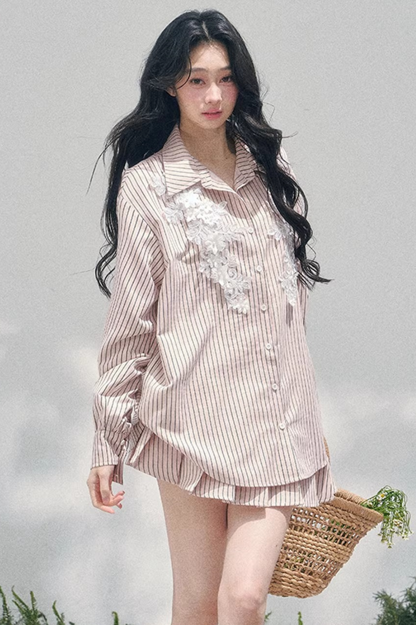 Pink Clouds Lace Shirt Skirt Set-Up