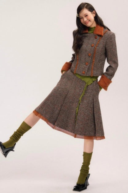 Vintage Wool Herringbone Coat Skirt Set-Up