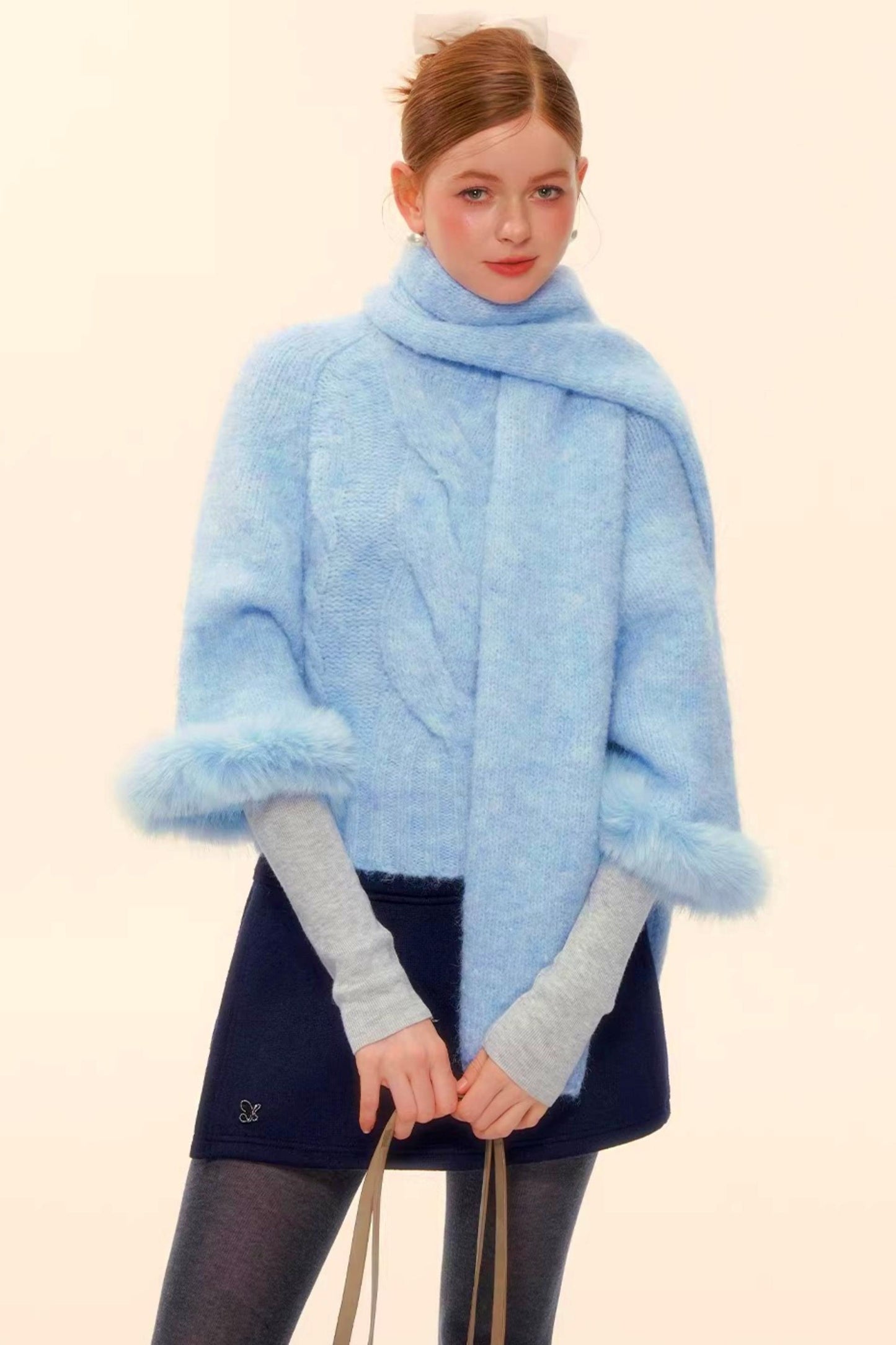 울 혼방 플러시 엣지 스웨터 스카프 세트