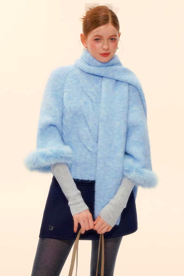 Wool Blend Plush Edge Sweater Scarf Set