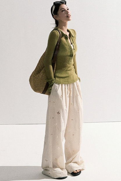 V-Neck Long Sleeve Wool Knit Top