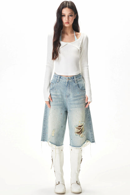 Retro Ripped Denim Shorts