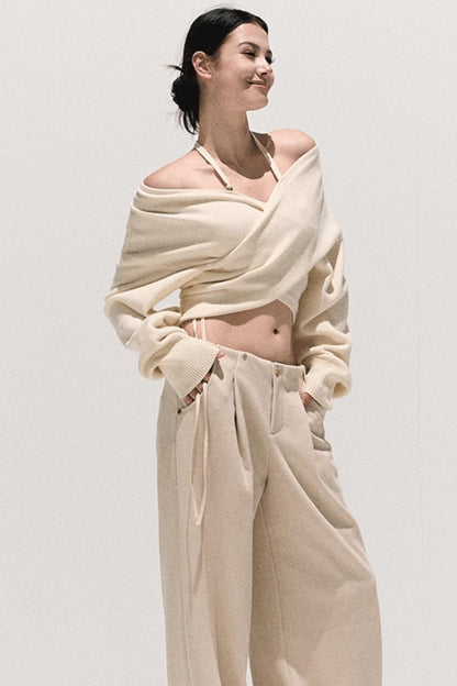 Cross-Waist Cropped Sweater