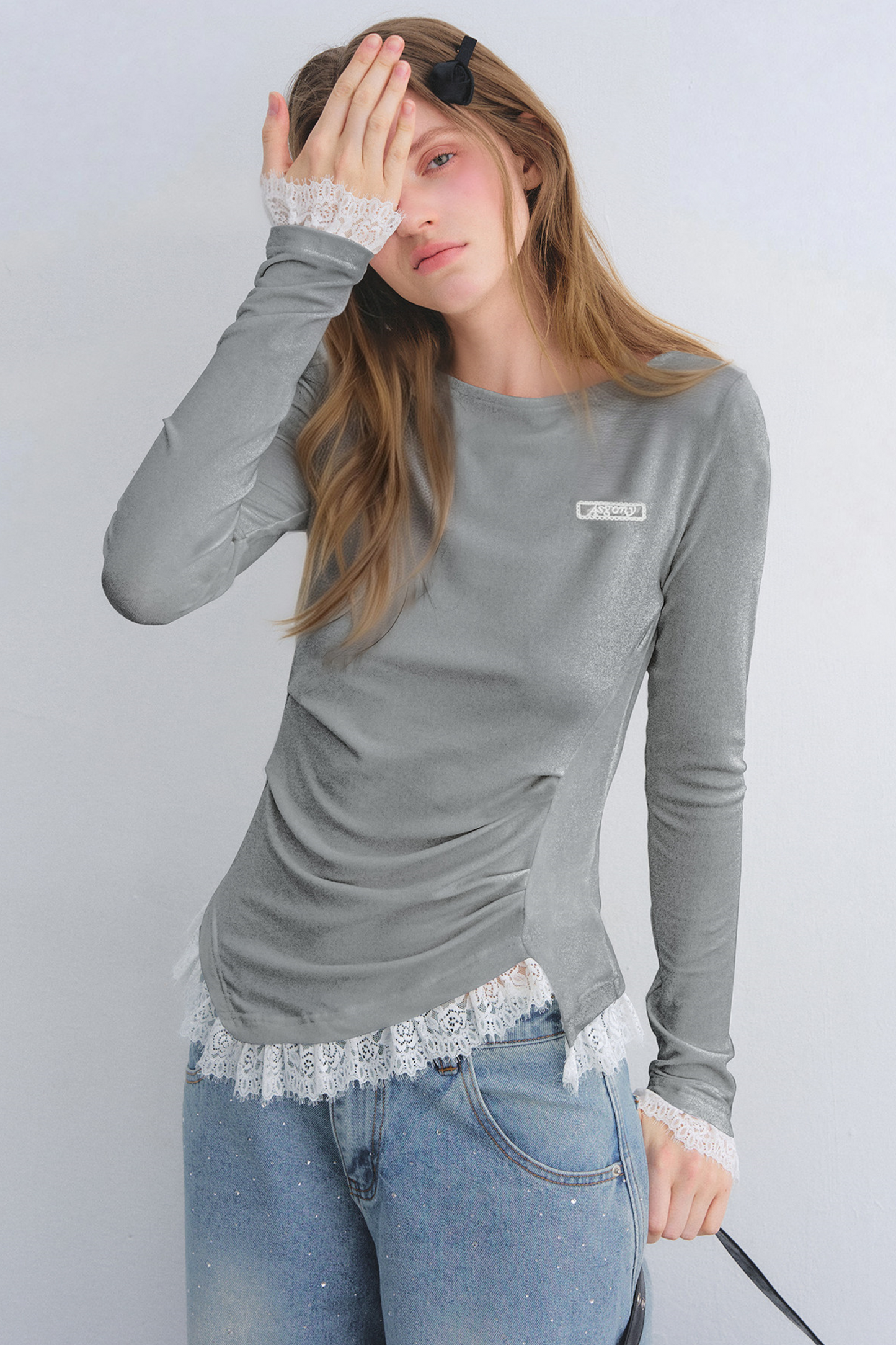 Spitzen-Patchwork-Taillierte Bluse