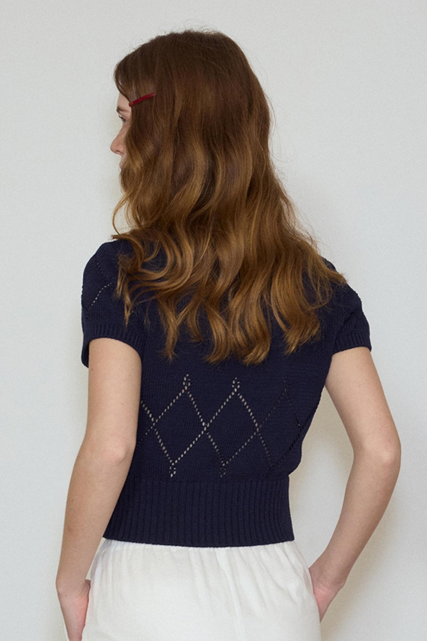 White- Navy Knit Tee