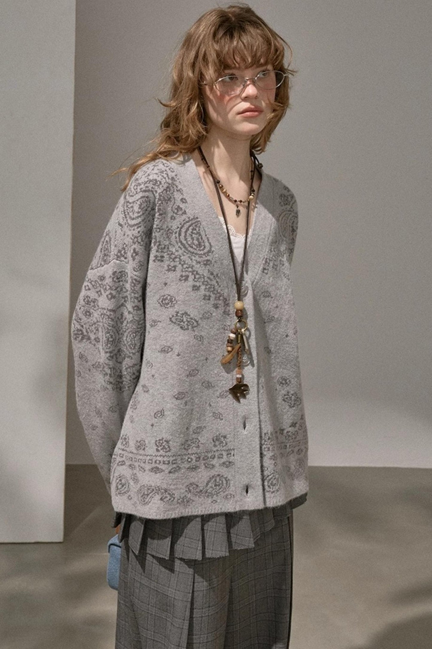 Cashew Flower V-Neck Premium Knit Cardigan