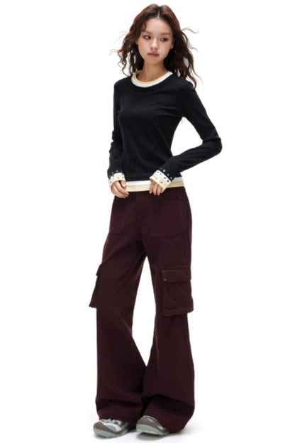 Retro Embroidered Rivet Pants