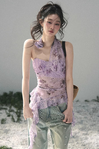 자주색 바우히니아 리본 탑