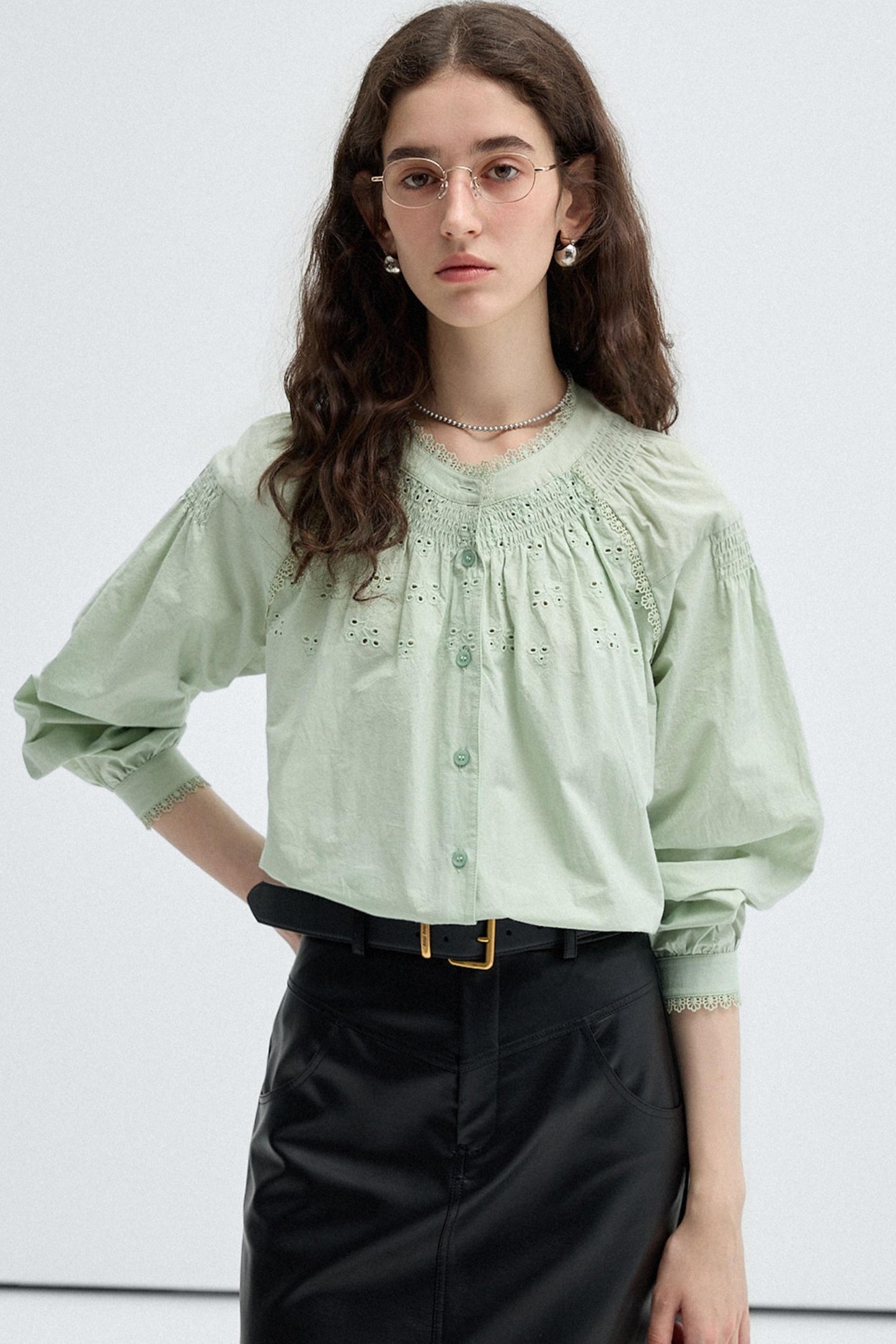 French Vintage Embroidered Cotton Shirt