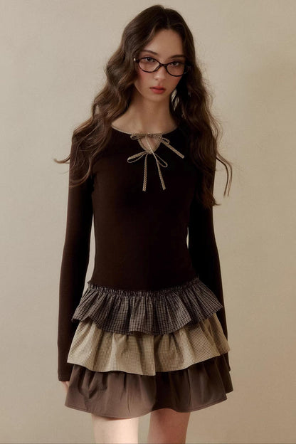 Retro Plaid Knit Tutu Skirt Dress