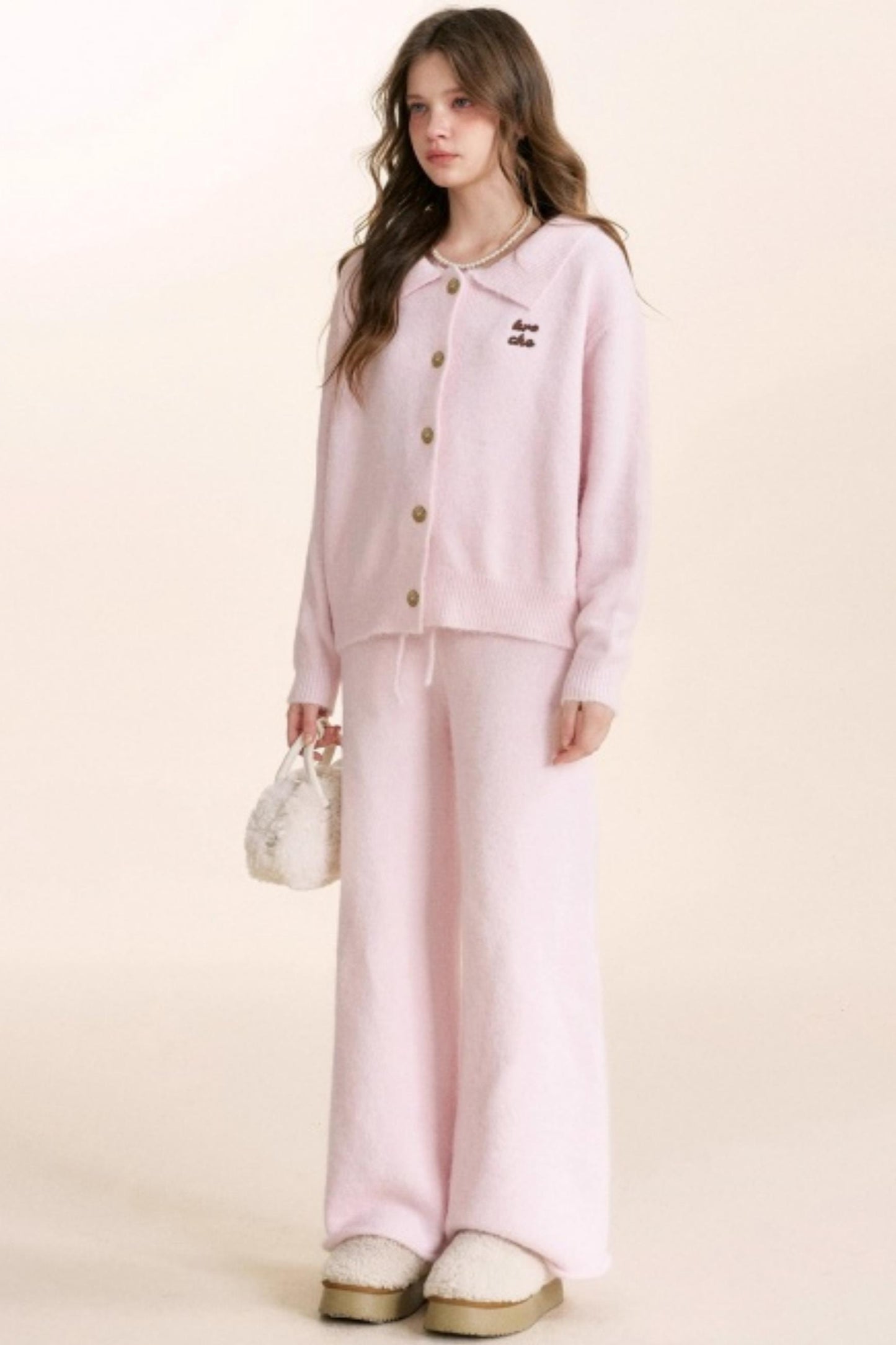 Velvet Contrast Lapel Cardigan Set-Up