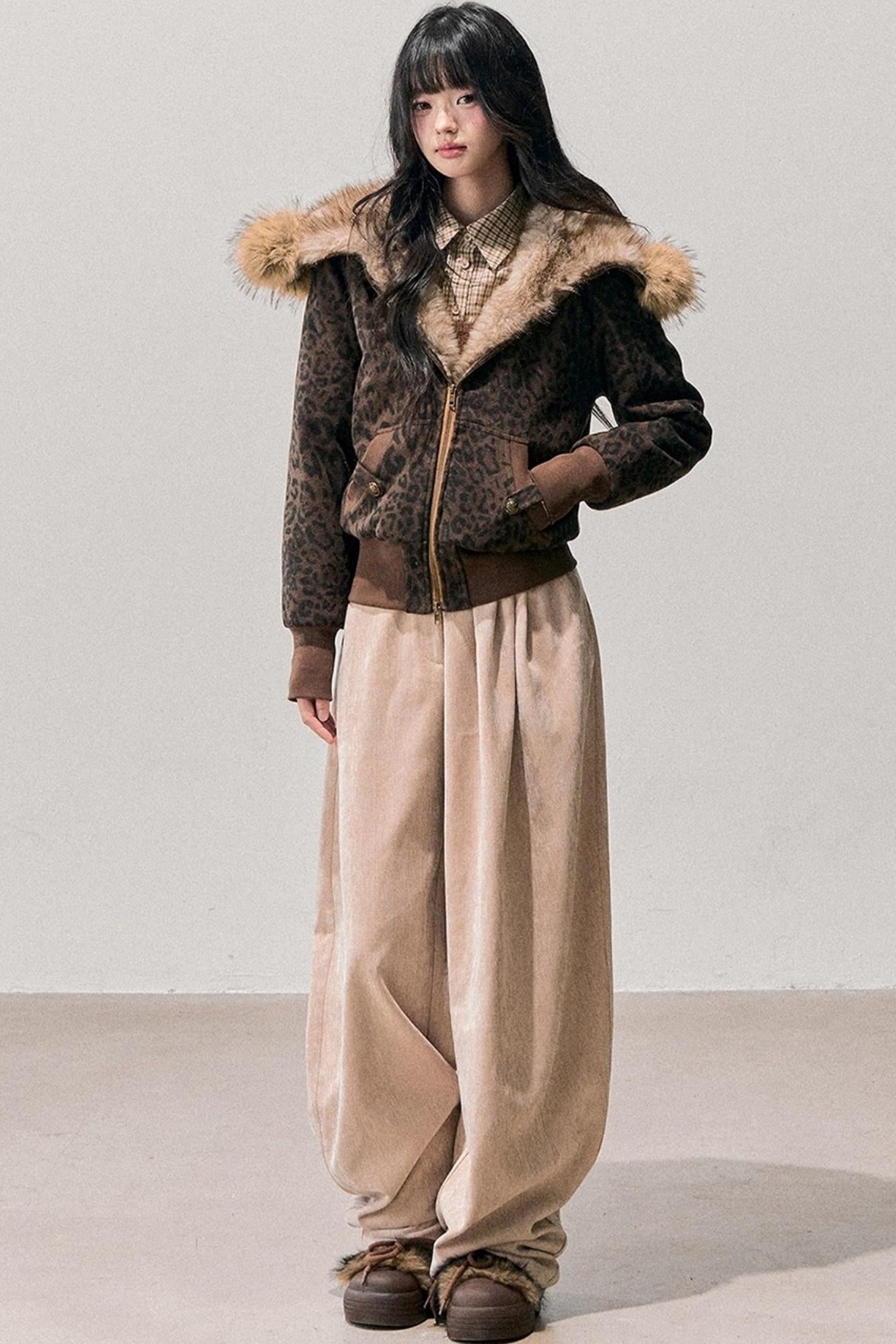 Fleece-Lined Wide-Leg Pants