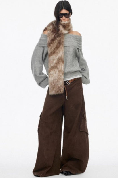 Distressed Washed Wide-Leg Scimitar Pants