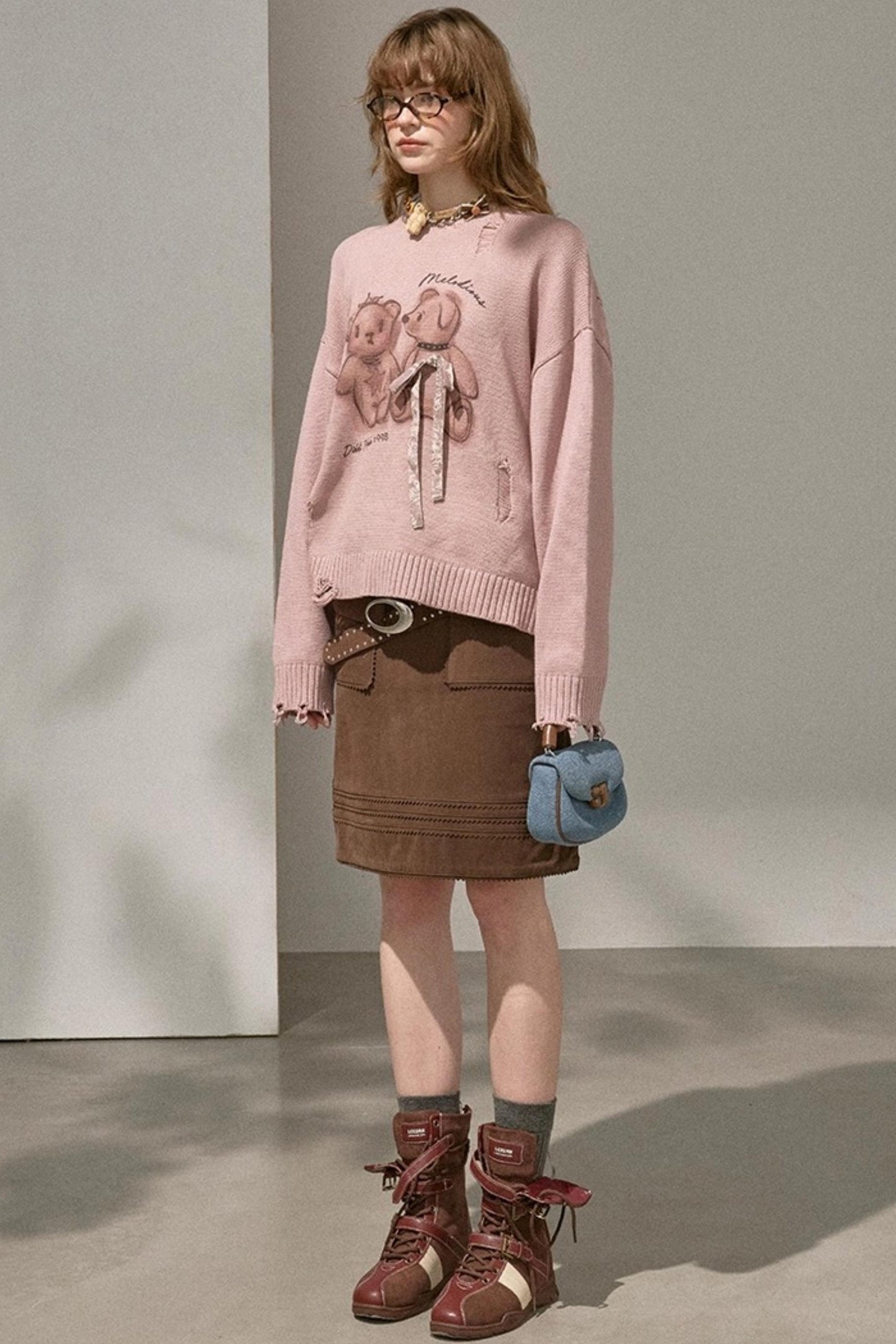 Kiss Bear Print Long Sleeve Sweater