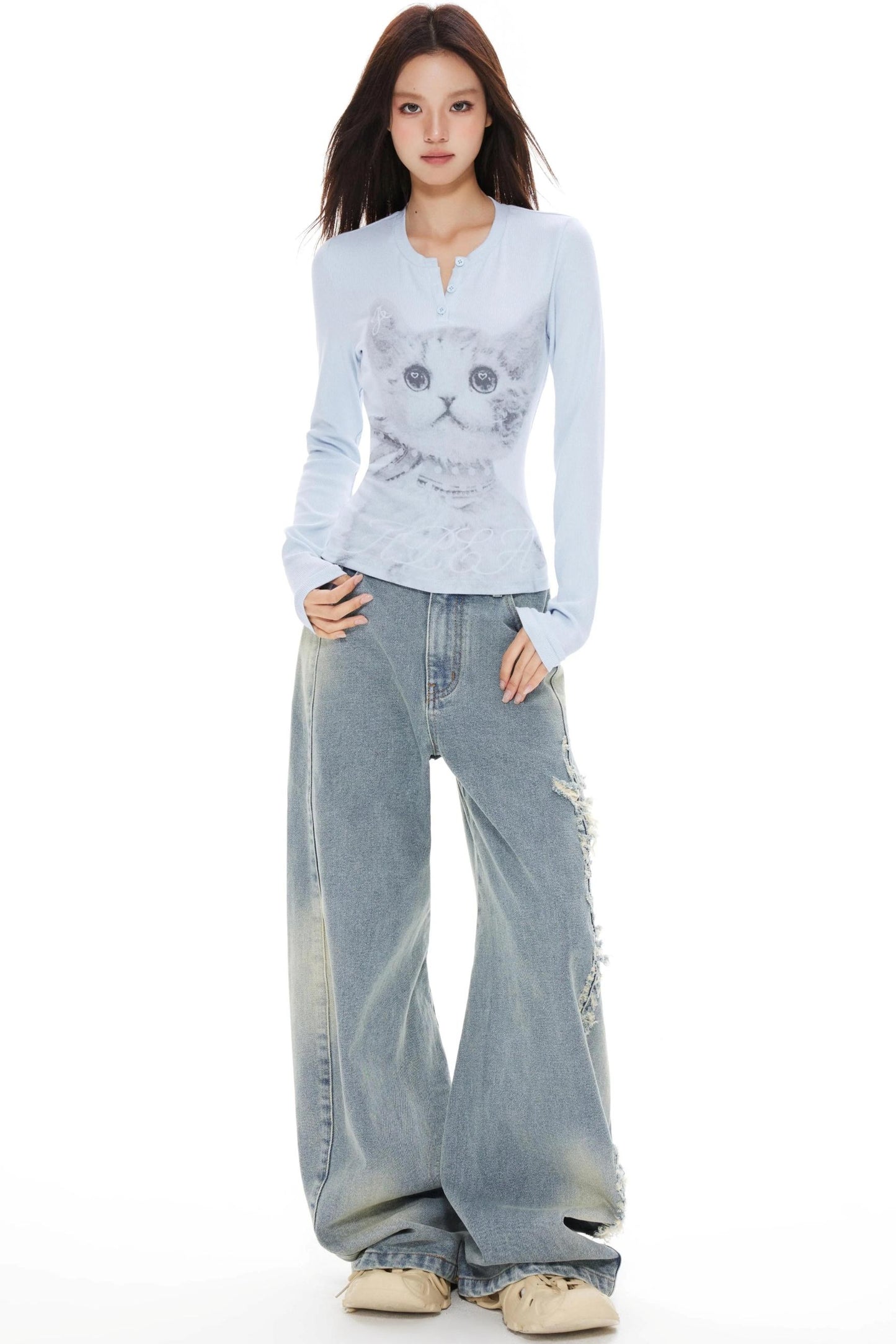 Blue Distressed Denim Pants