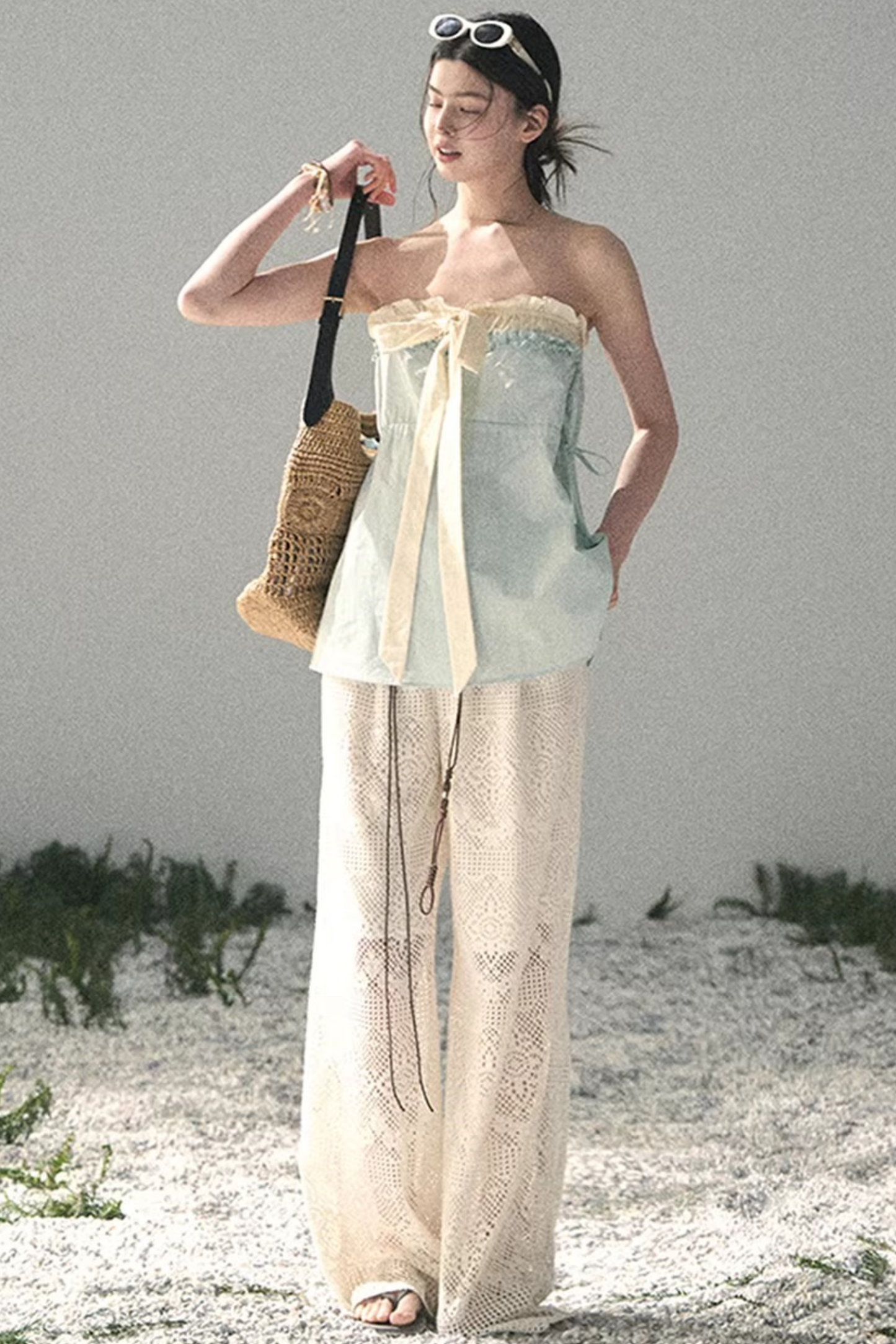 Soft Blue and White Tube Top