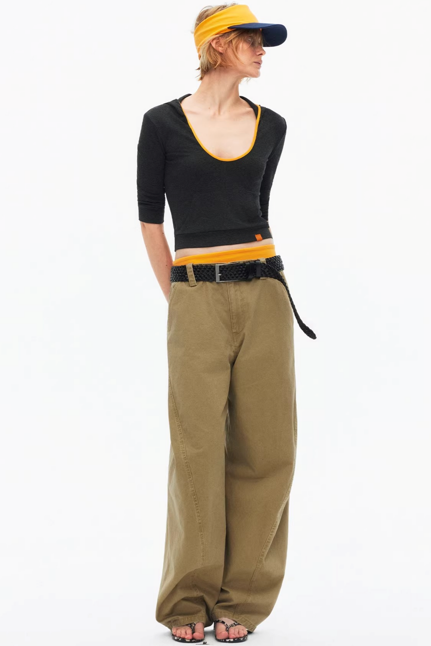 Color-Blocked Hooded Knitted Top