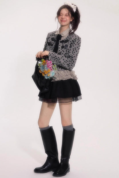 Suede Flower Bud Puffy Skirt