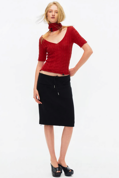 Hollow-Out Knit V-Neck Top