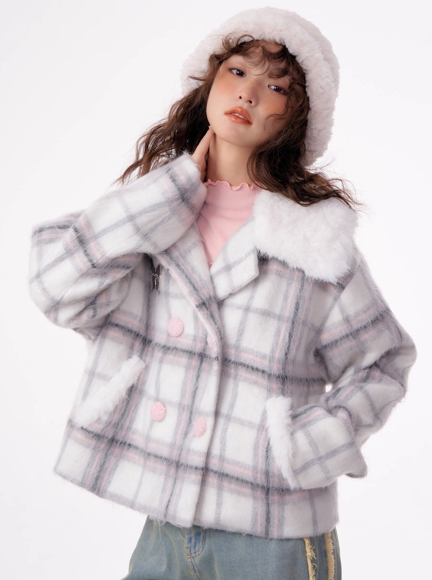 American check plaid tweed jacket