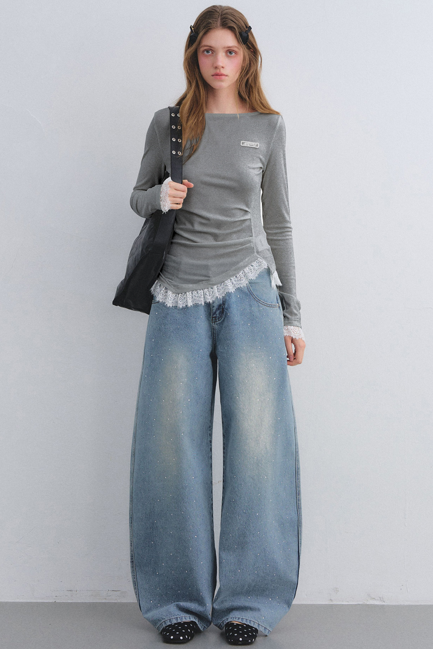 Spitzen-Patchwork-Taillierte Bluse