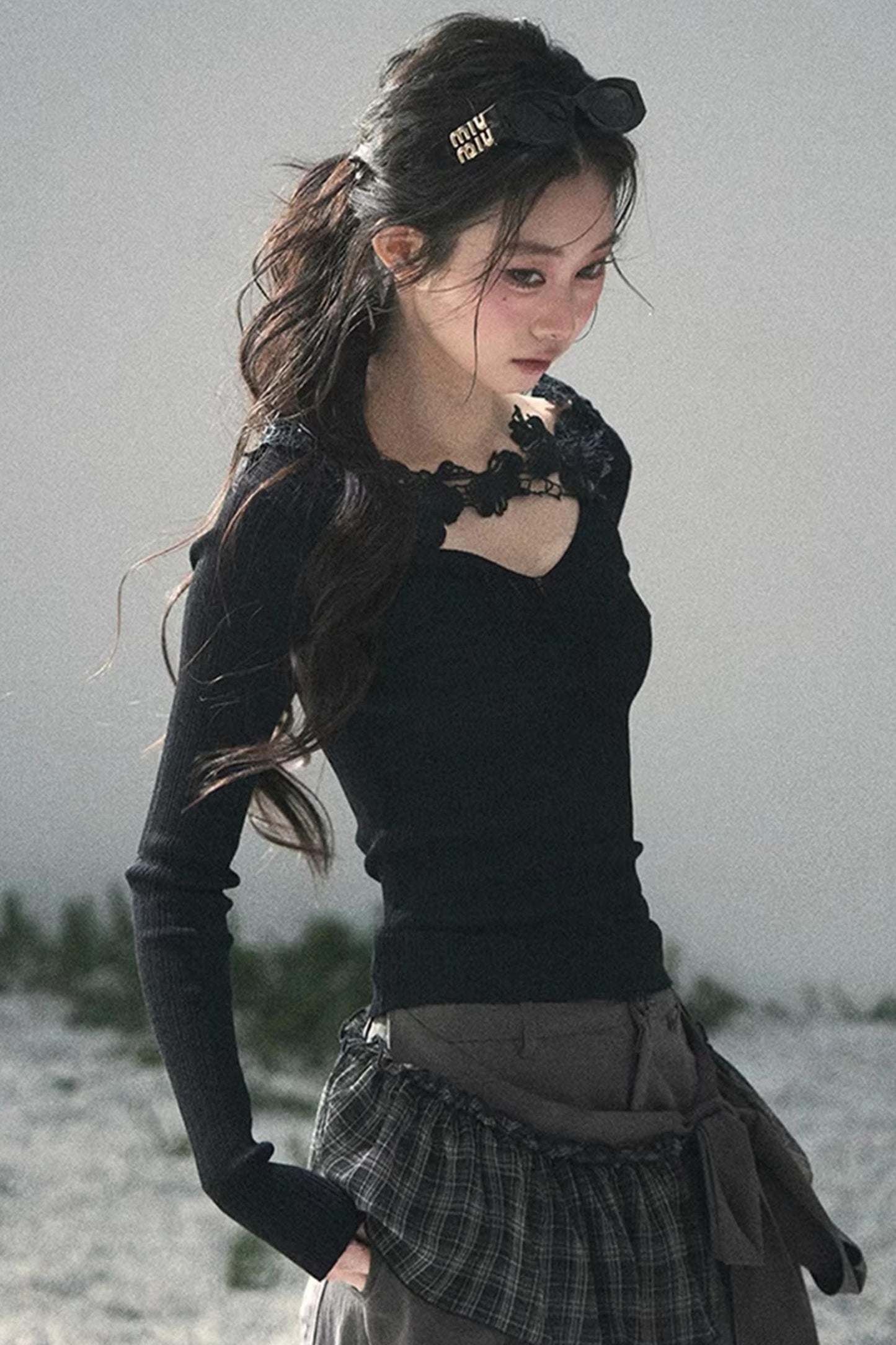 Lace-Trimmed Knitted Top