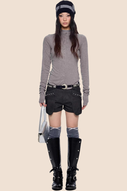 Lightweight Pleated Long-Sleeve T-Shirt