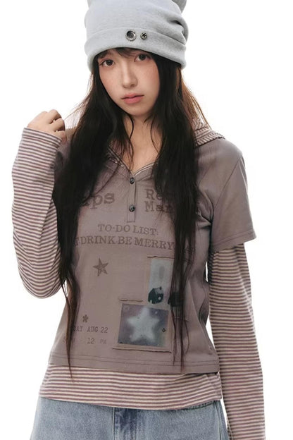 Hooded Spliced Long-Sleeve Top