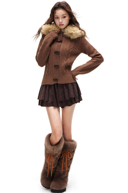 Suede Ruffled A-Line Skirt